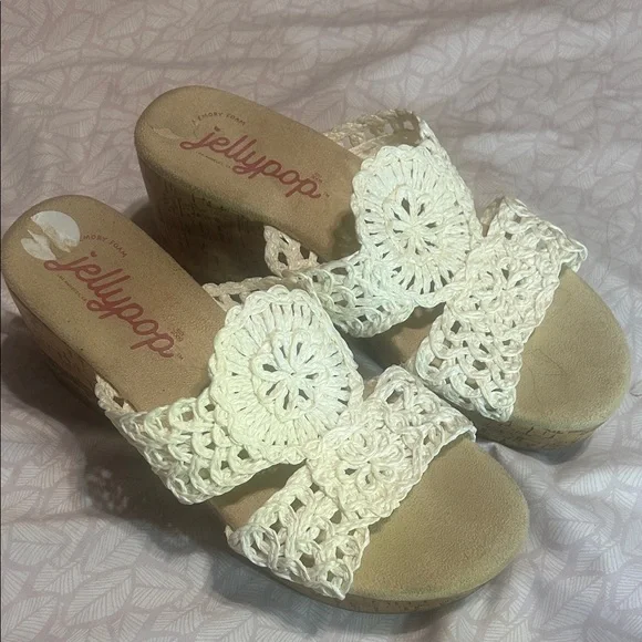 Jellypop Cream Crochet Wedge Sandals - Picture 3 of 3